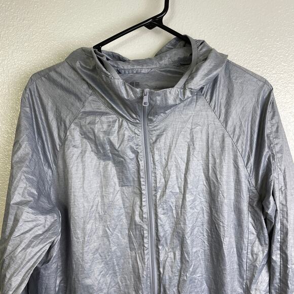 Uniqlo Packable Parka Jacket Xl Silver Full Zip Outdoors Vented Pockets Hiking - Picture 3 of 12